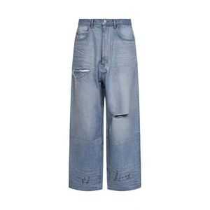 Balenciaga Men Light Blue Cotton Denim Baggy Minimal Jeans